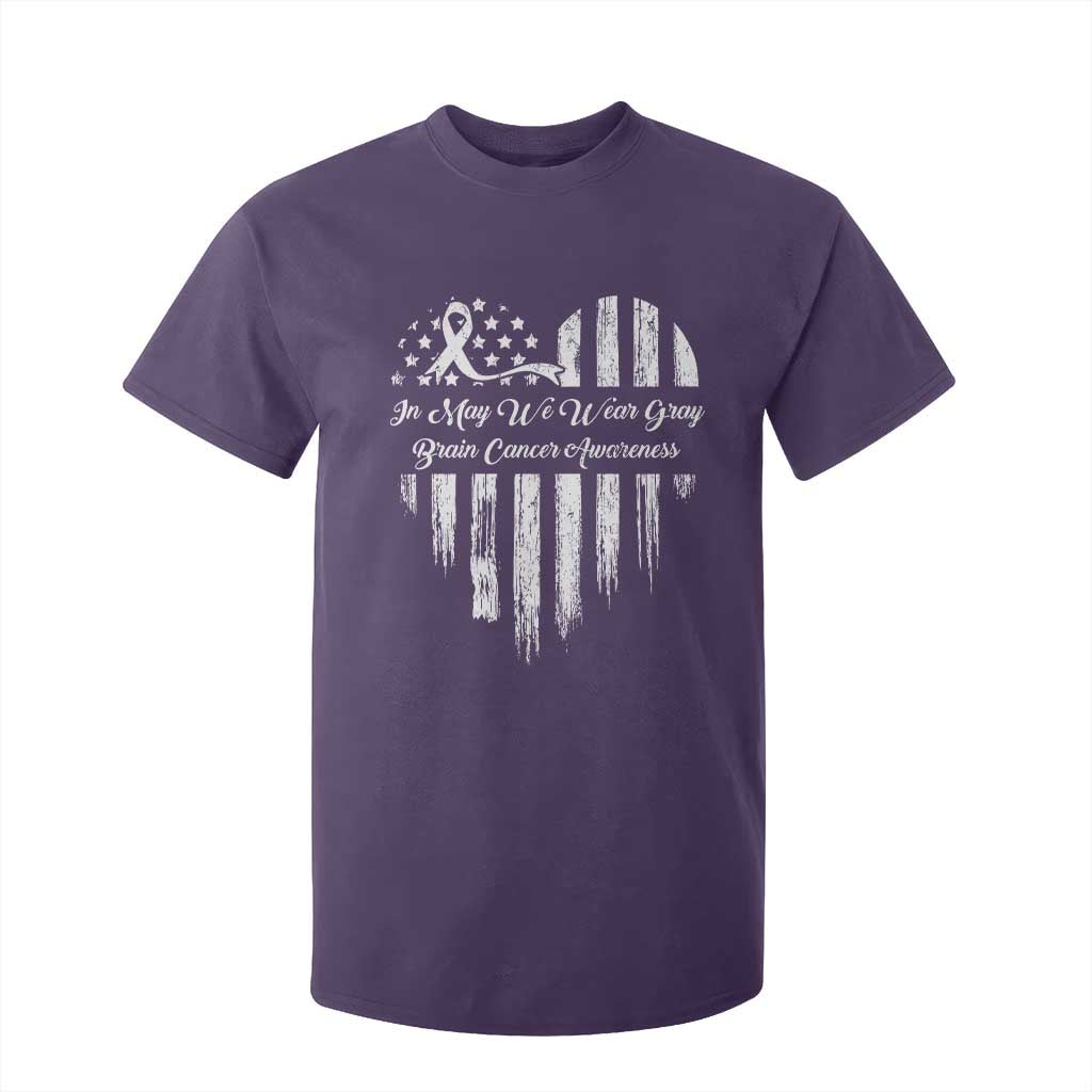 Brain Cancer Support T Shirt For Kid In May We Wear Gray American Flag Heart