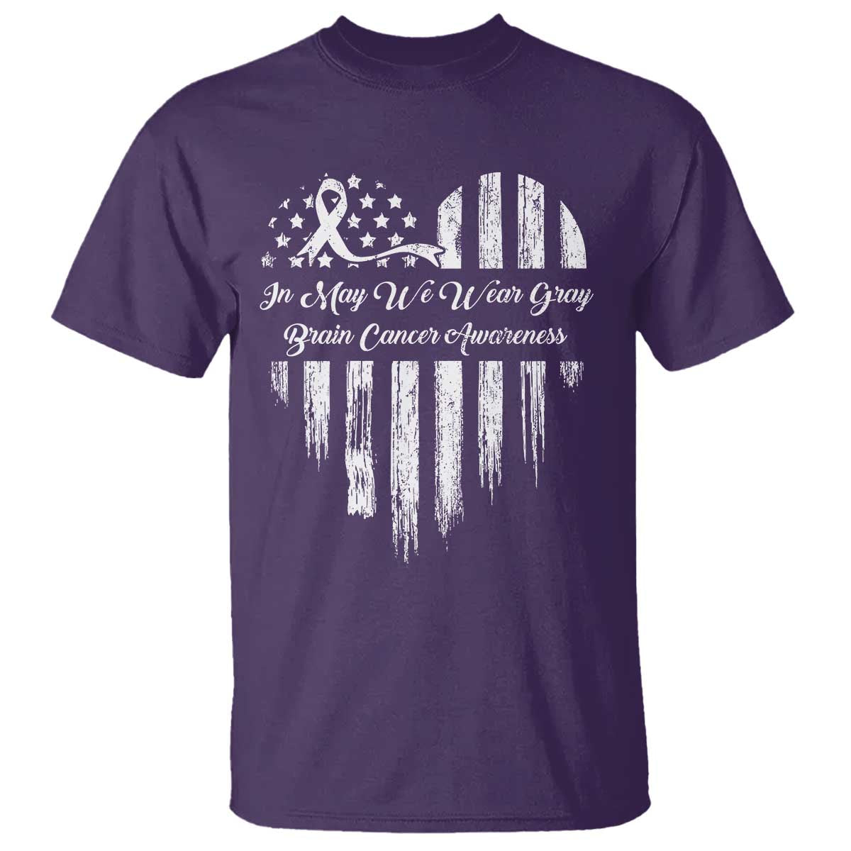 Brain Cancer Support T Shirt In May We Wear Gray American Flag Heart