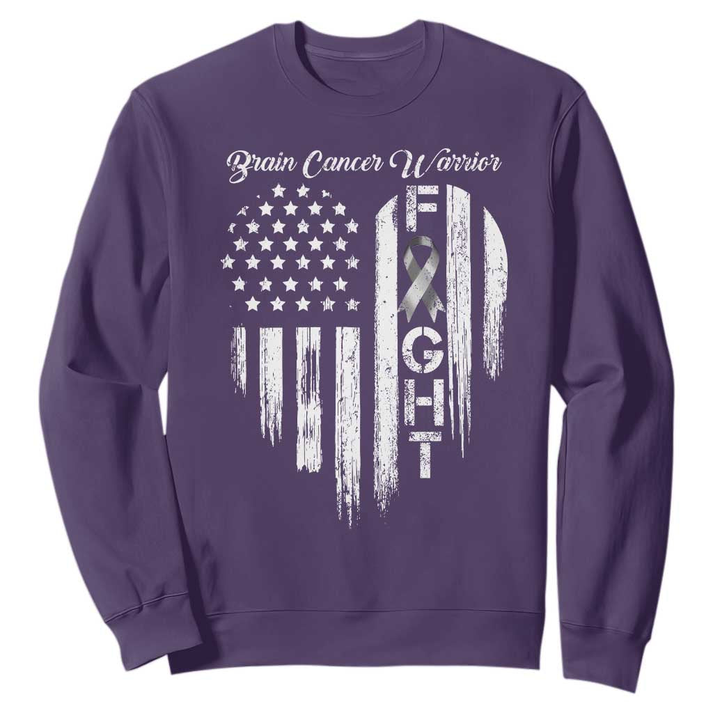 Brain Cancer Warrior Sweatshirt Fight Gray Ribbon American Flag Heart