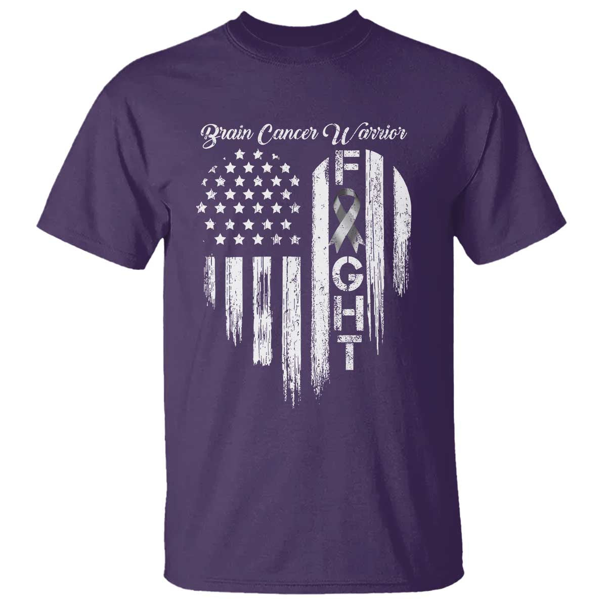 Brain Cancer Warrior T Shirt Fight Gray Ribbon American Flag Heart