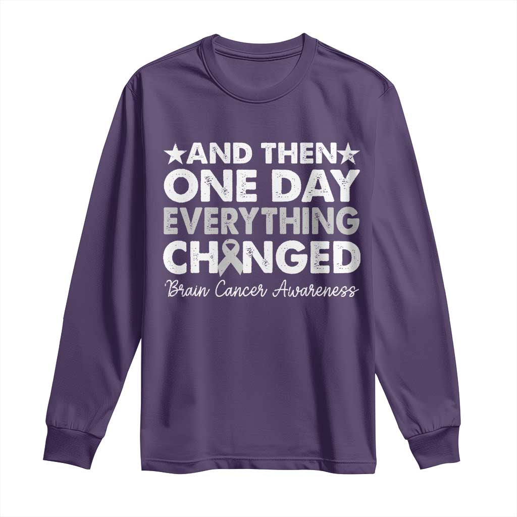 Brain Cancer Support Long Sleeve Shirt Retro Fight Brain Tumor Cure Gray Ribbon