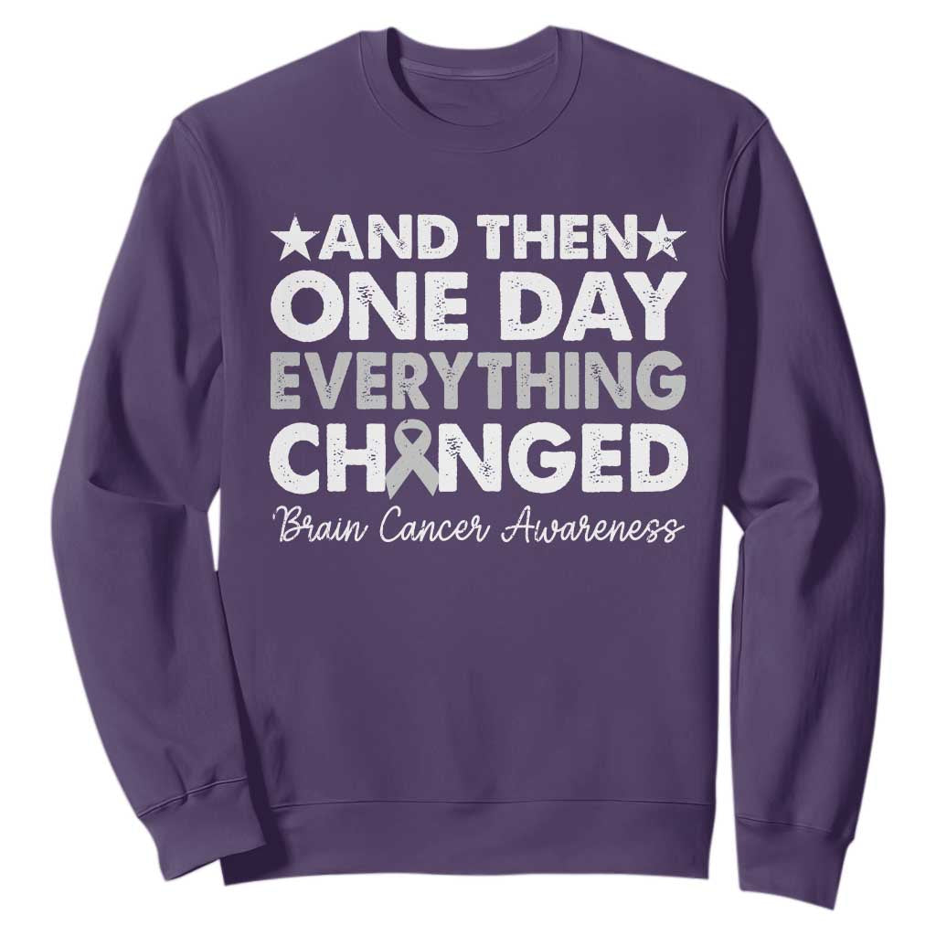 Brain Cancer Support Sweatshirt Retro Fight Brain Tumor Cure Gray Ribbon