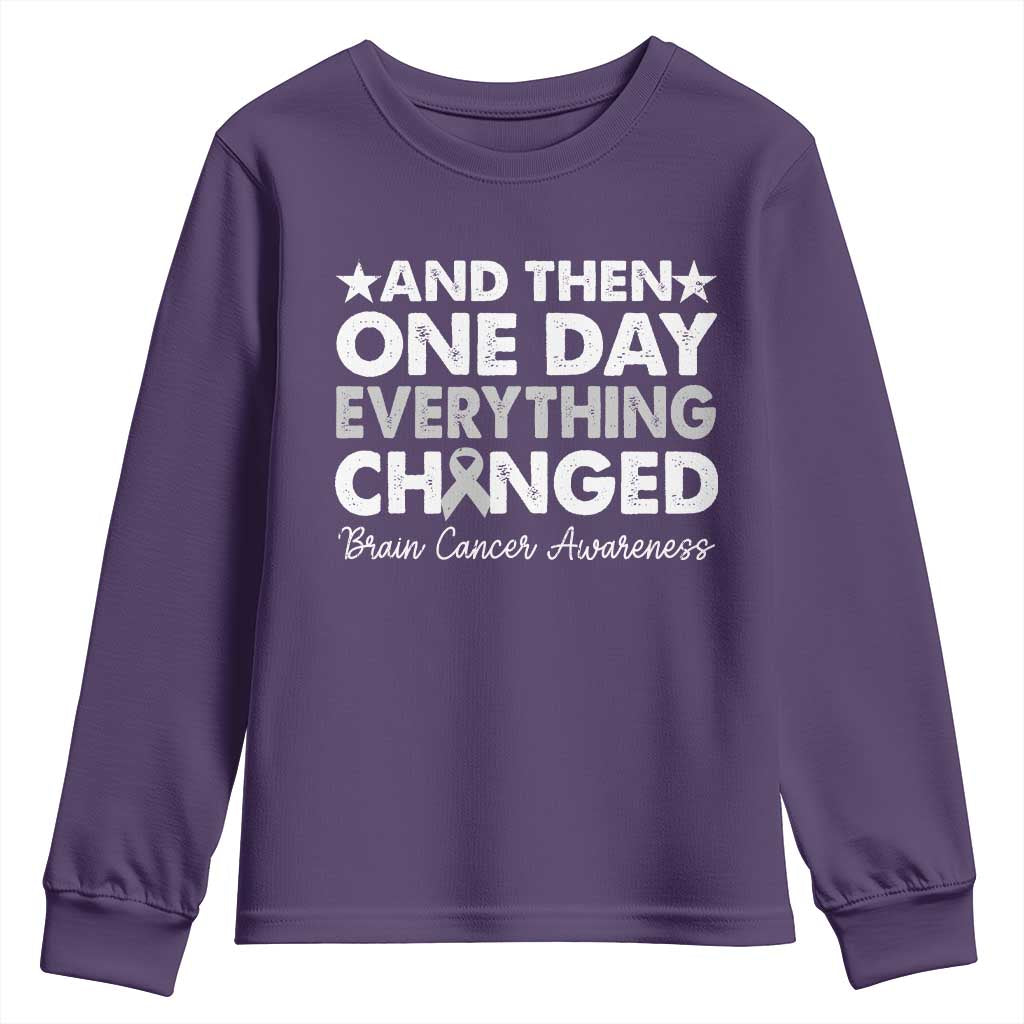Brain Cancer Support Youth Sweatshirt Retro Fight Brain Tumor Cure Gray Ribbon