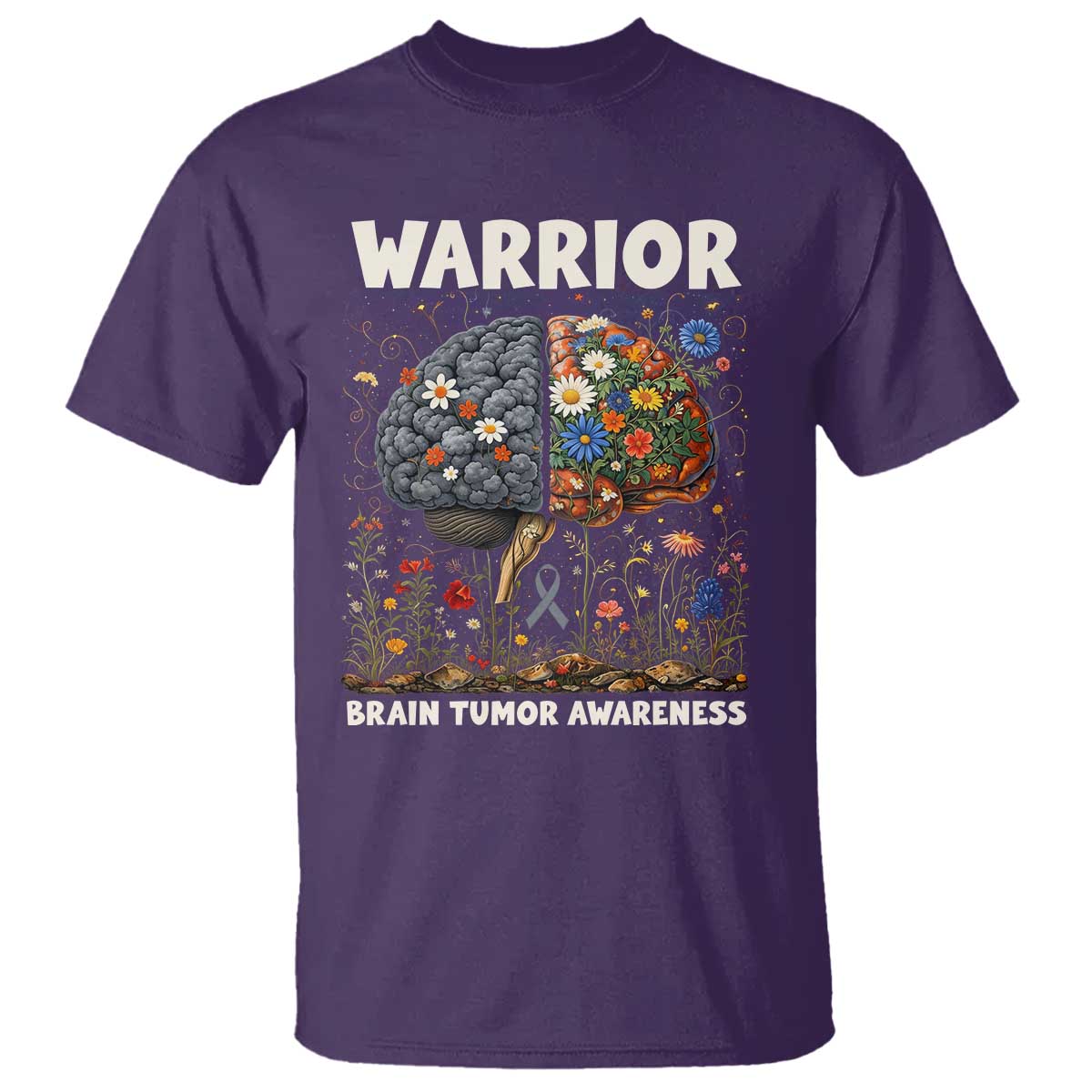 Brain Tumor Warrior T Shirt Gray Ribbon Brain Cancer Support