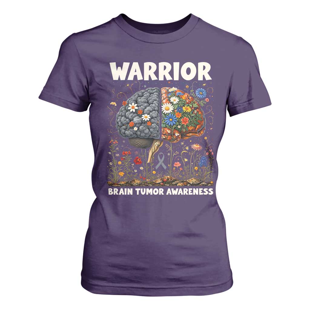 Brain Tumor Warrior T Shirt For Women Gray Ribbon Brain Cancer Support