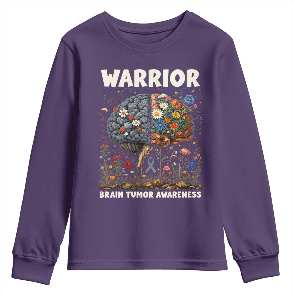Brain Tumor Warrior Youth Sweatshirt Gray Ribbon Brain Cancer Support