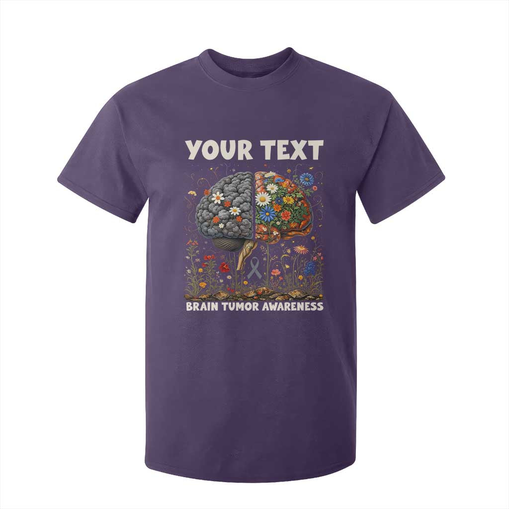 Personalized Brain Tumor Warrior T Shirt For Kid Custom Name Gray Ribbon Brain Cancer Support