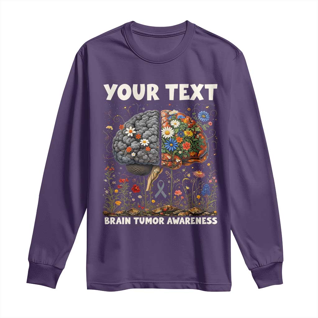 Personalized Brain Tumor Warrior Long Sleeve Shirt Custom Name Gray Ribbon Brain Cancer Support