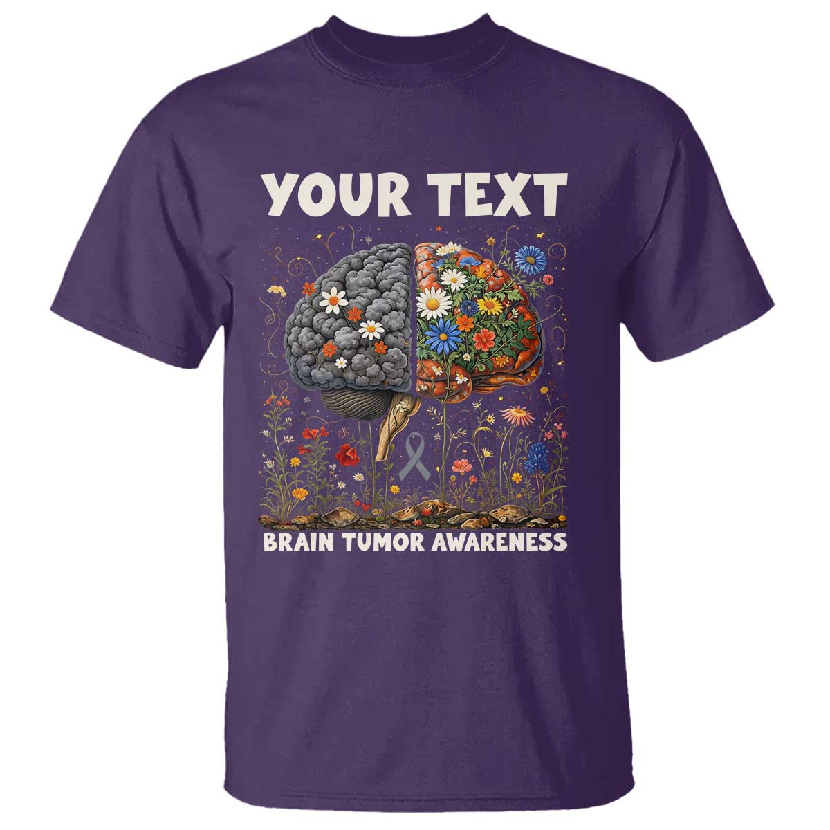 Personalized Brain Tumor Warrior T Shirt Custom Name Gray Ribbon Brain Cancer Support