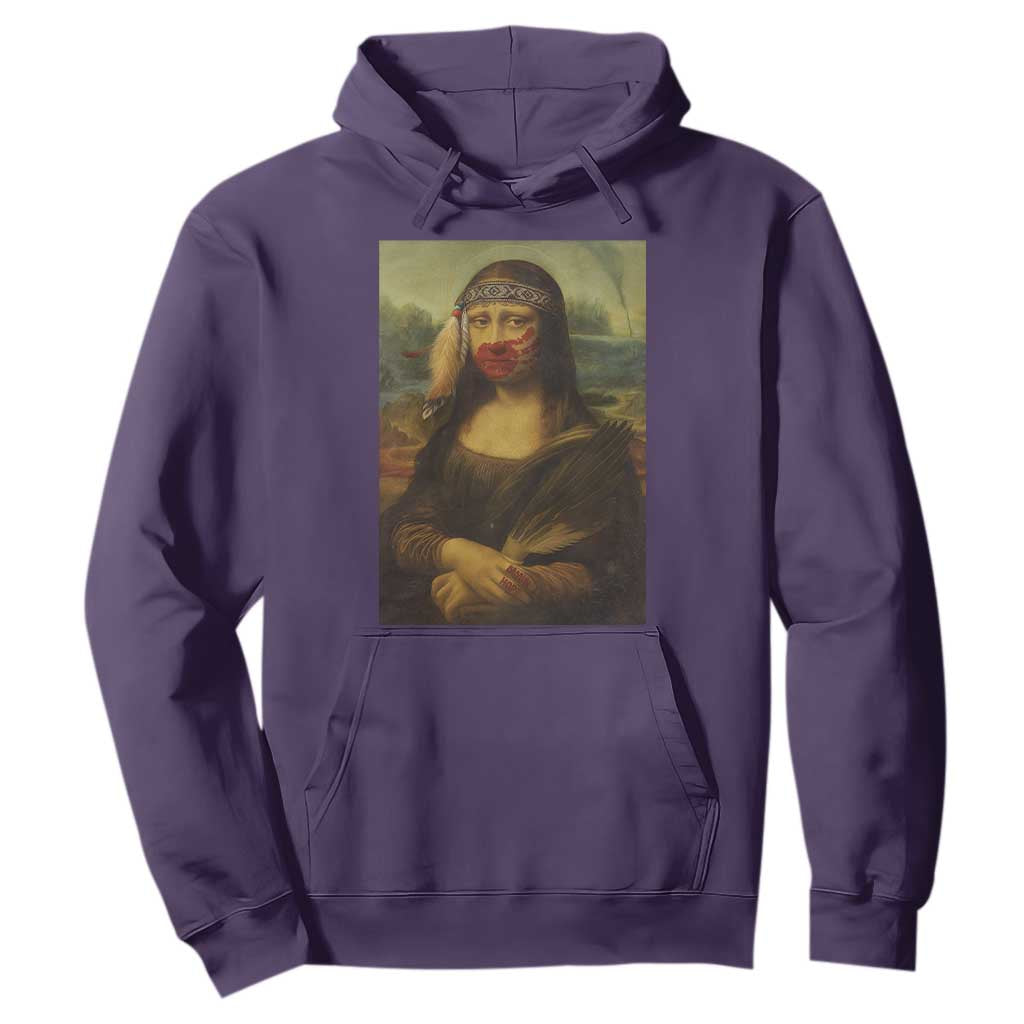 MMIW Movement Hoodie Mona Lisa Red Handprint Indigenous Woman Stop Stolen Sisters
