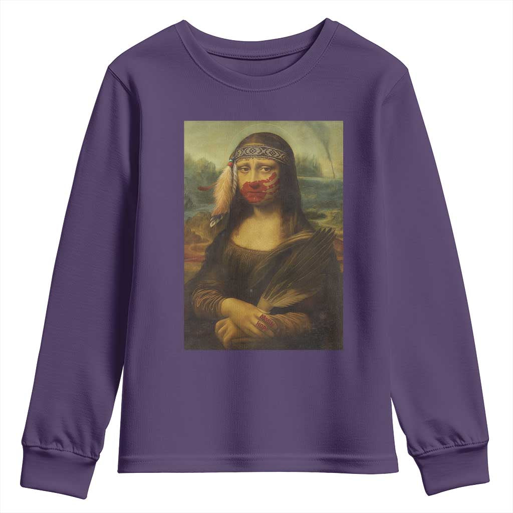 MMIW Movement Youth Sweatshirt Mona Lisa Red Handprint Indigenous Woman Stop Stolen Sisters