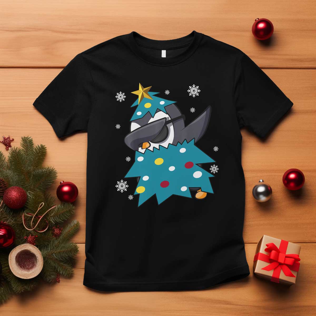 christmas-penguin-t-shirt-funny-animals-xmas-tree-lights-boys-kids