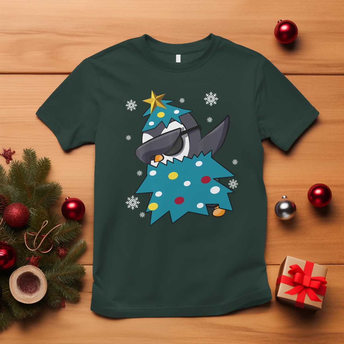 christmas-penguin-t-shirt-funny-animals-xmas-tree-lights-boys-kids
