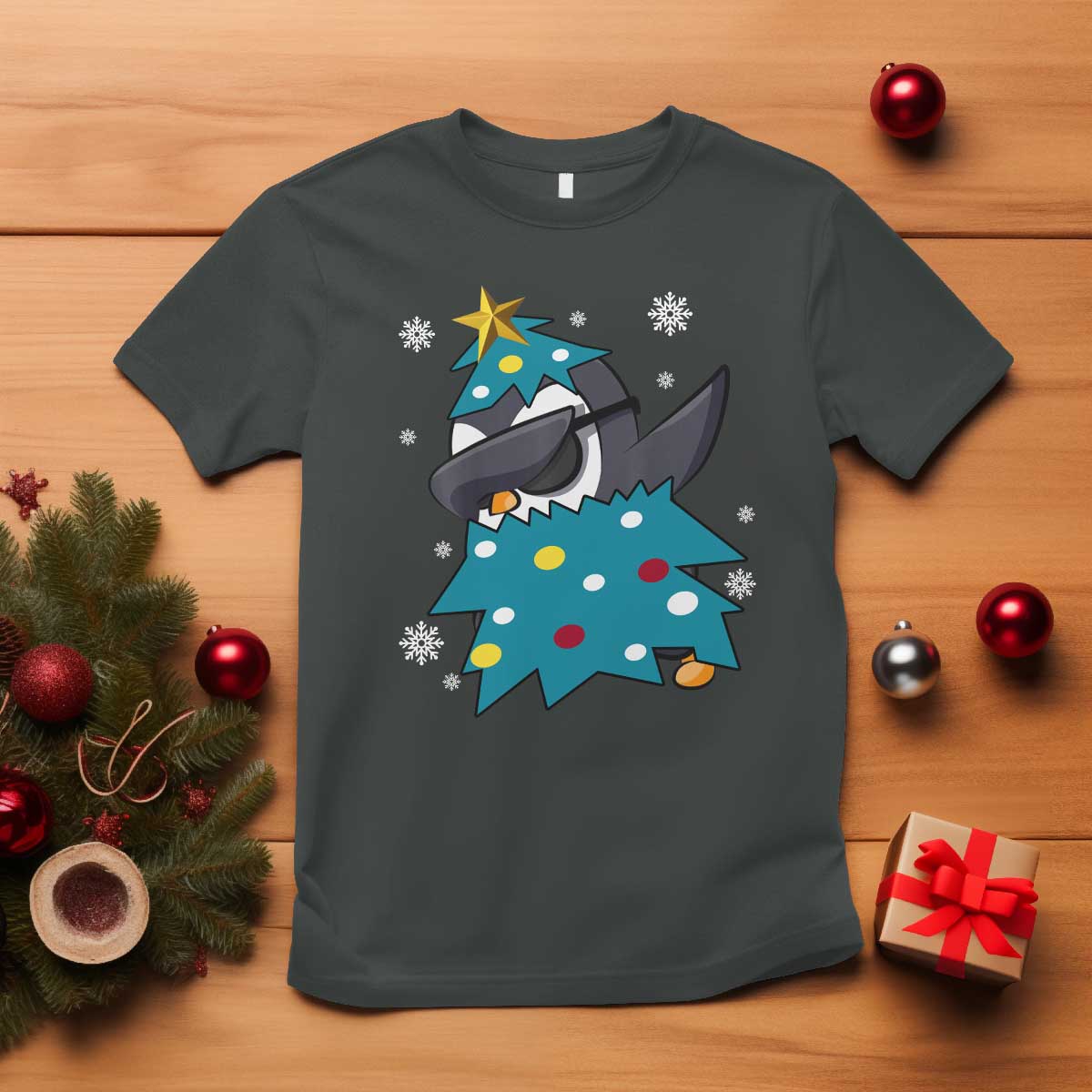 christmas-penguin-t-shirt-funny-animals-xmas-tree-lights-boys-kids