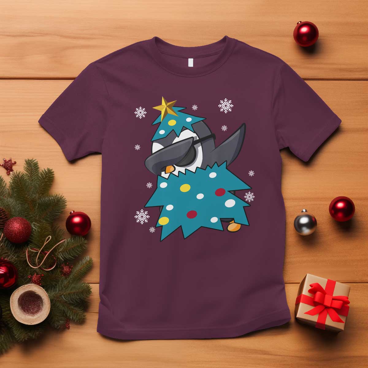 christmas-penguin-t-shirt-funny-animals-xmas-tree-lights-boys-kids