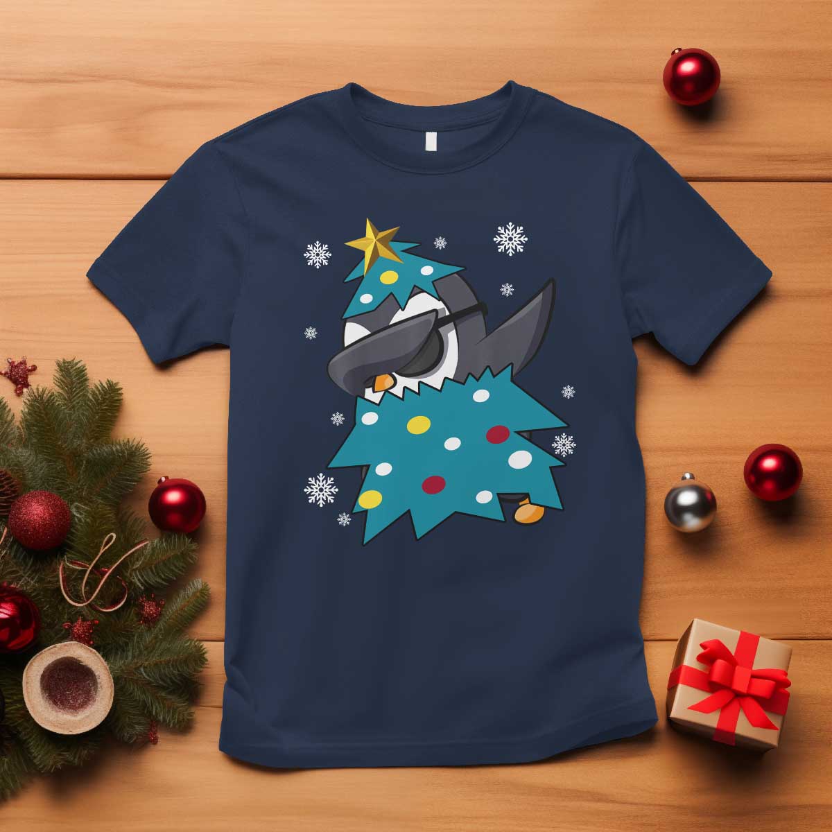 christmas-penguin-t-shirt-funny-animals-xmas-tree-lights-boys-kids