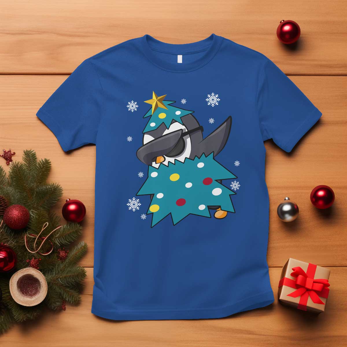 christmas-penguin-t-shirt-funny-animals-xmas-tree-lights-boys-kids