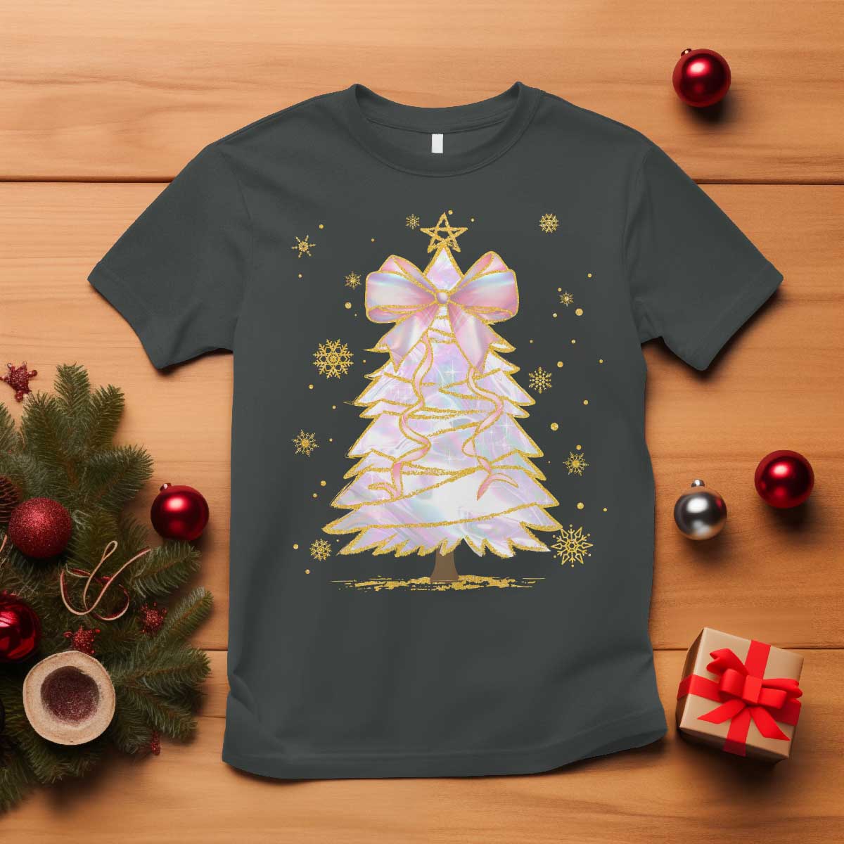 christmas-tree-bow-t-shirt-gift-for-her