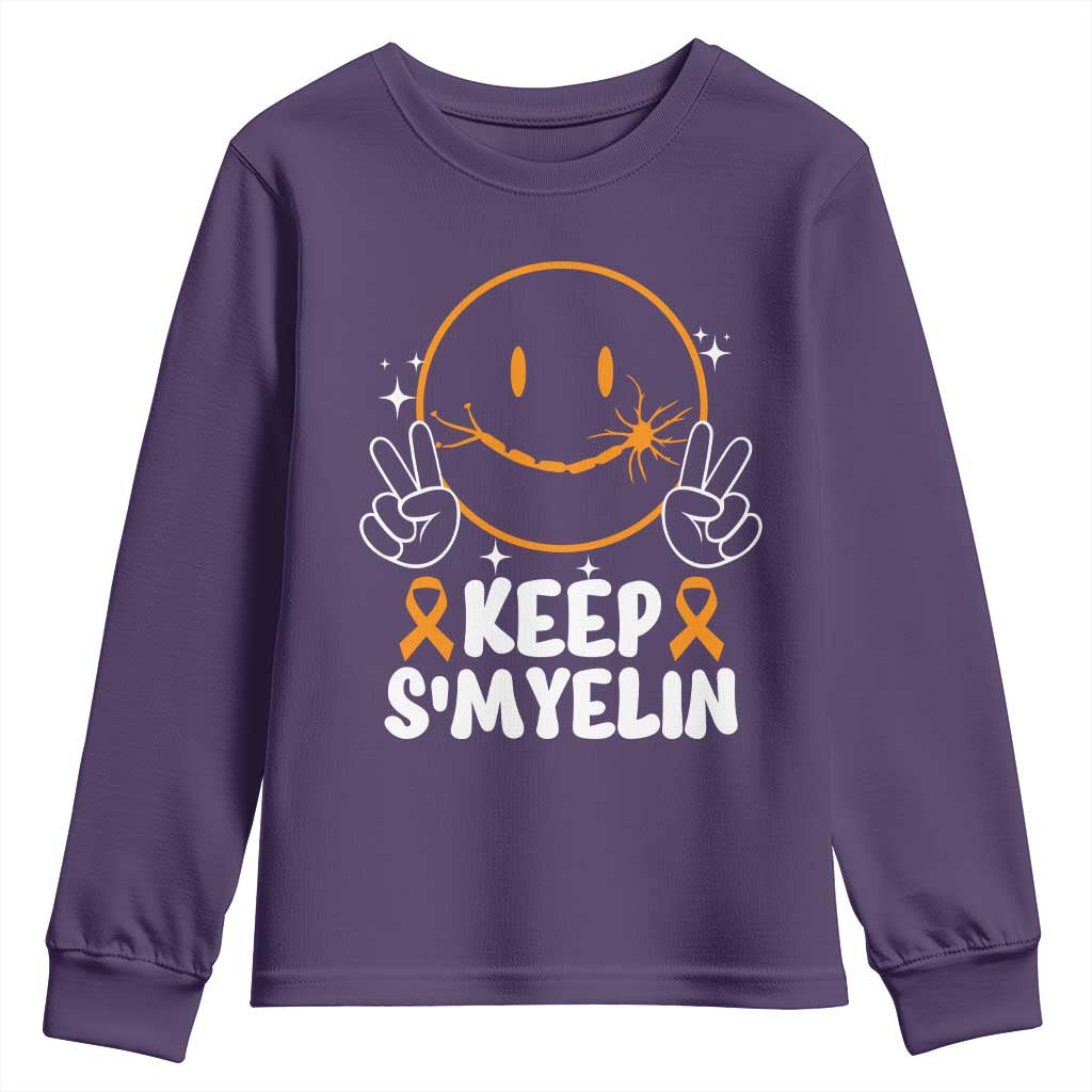 Multiple Sclerosis Support Youth Sweatshirt Keep Smyelin Orange Ribbon MS Fighter