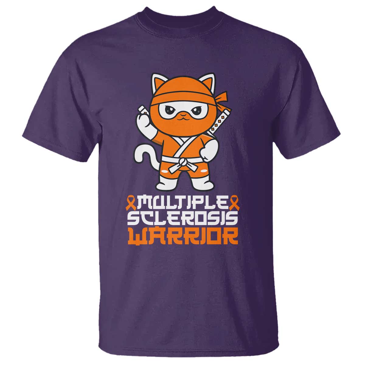 Multiple Sclerosis Warrior T Shirt Orange Ribbon MS Ninja