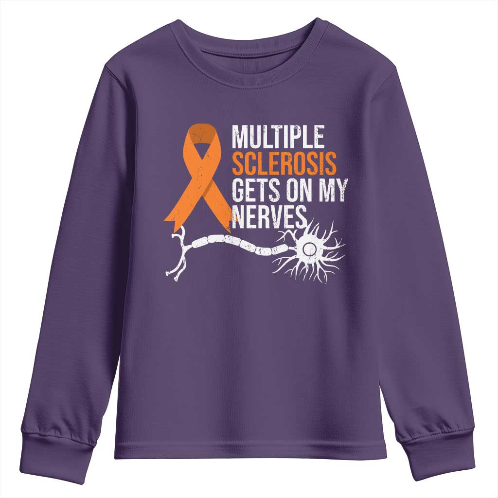 Multiple Sclerosis Support Youth Sweatshirt Orange Ribbon MS Gets On My Nerves