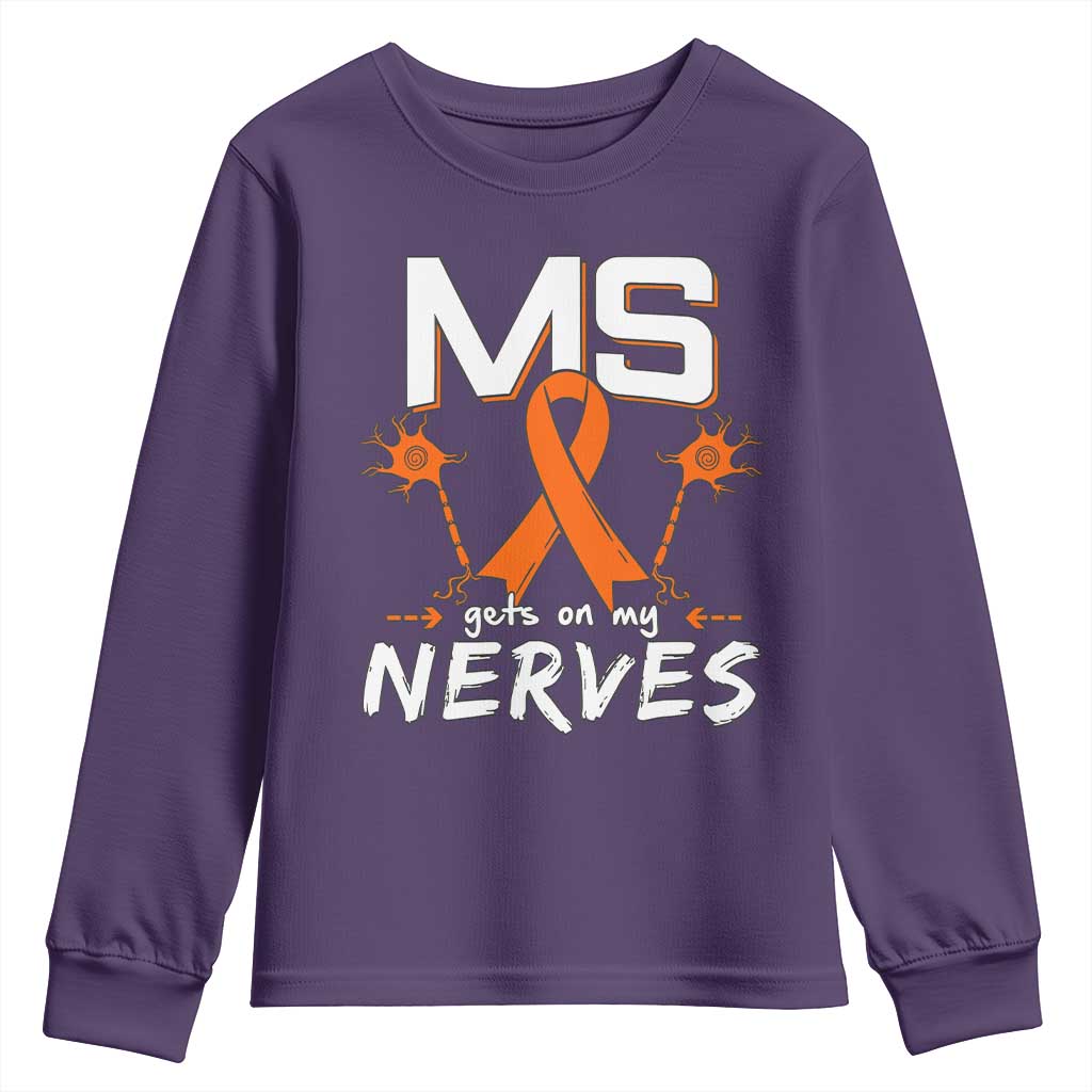 MS Gets On My Nerves Multiple Sclerosis Support Youth Sweatshirt Orange Ribbon
