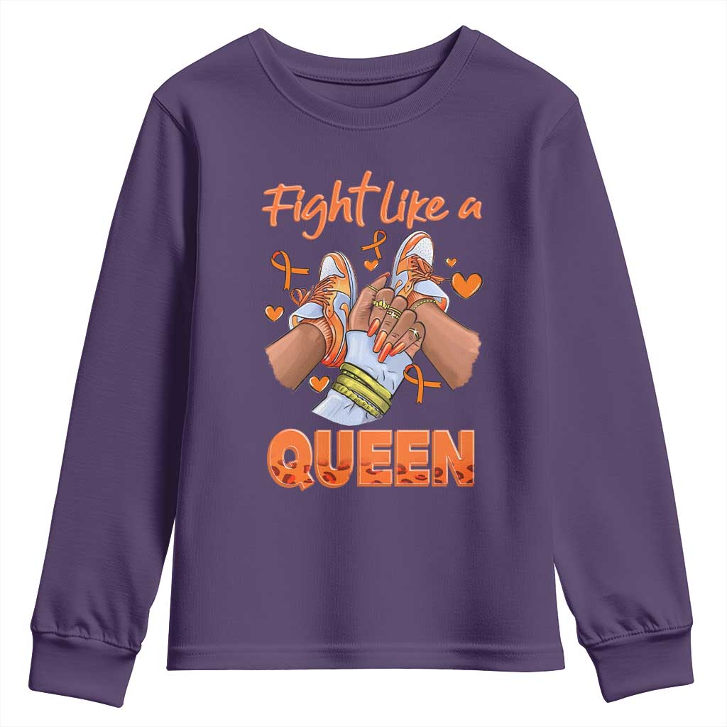 Multiple Sclerosis Support Youth Sweatshirt Orange Ribbon Fight MS Like A Queen