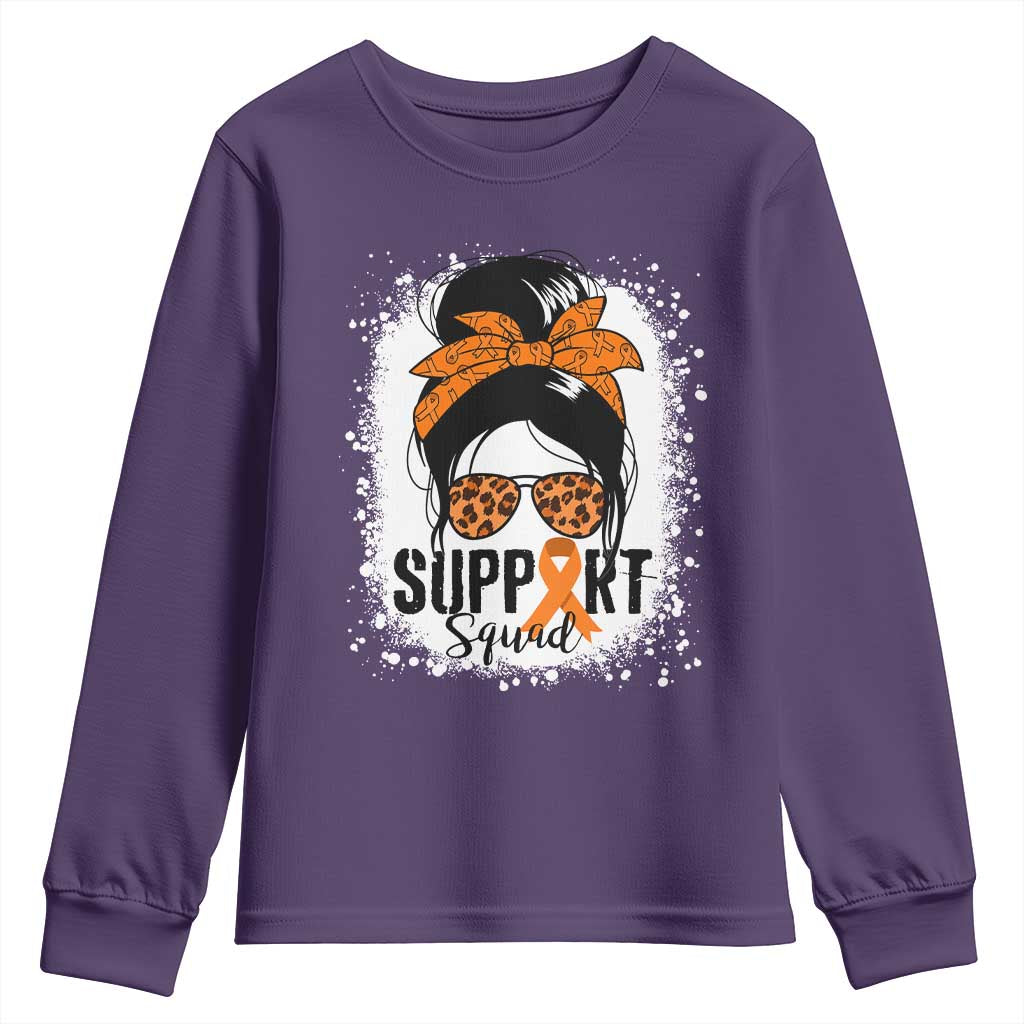 Multiple Sclerosis Support Squad Youth Sweatshirt Orange Ribbon Messy Bun