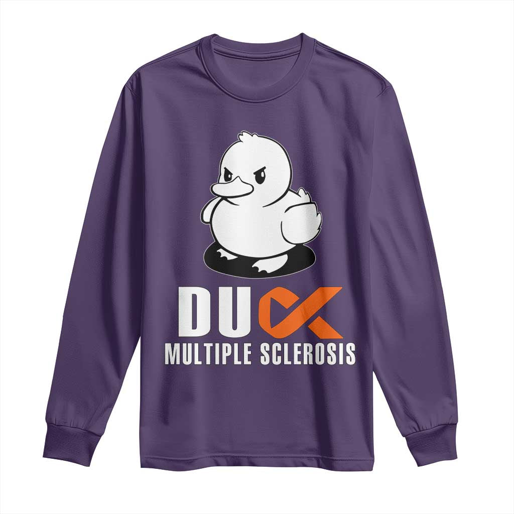 Duck Multiple Sclerosis Support Squad Long Sleeve Shirt Orange Ribbon MS Fighter