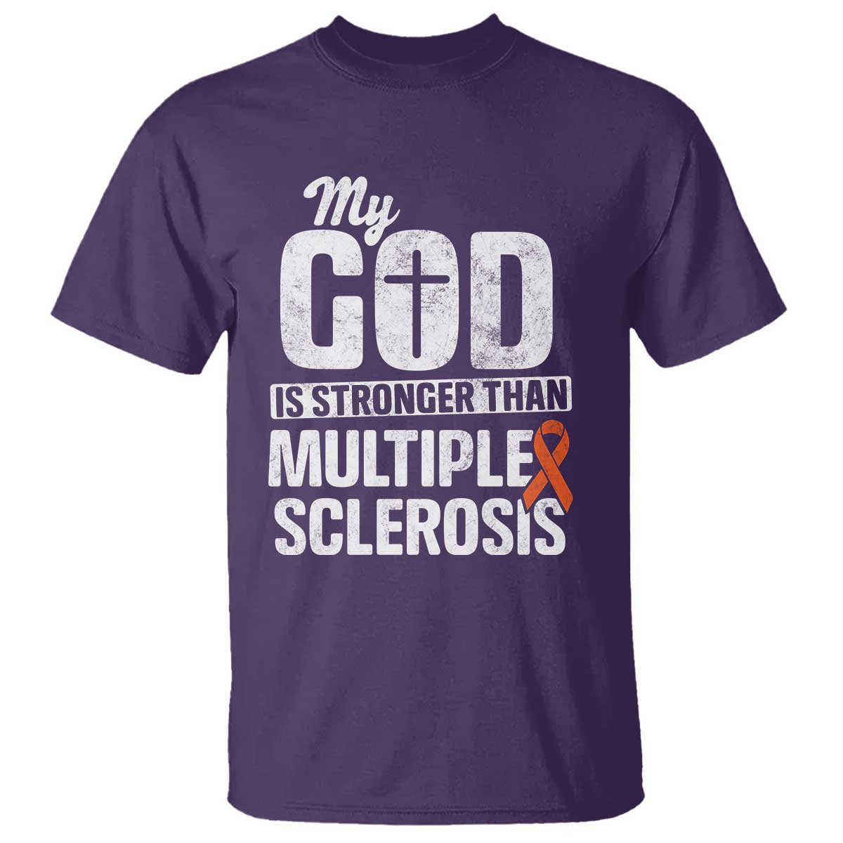 God Stronger Multiple Sclerosis Support Squad T Shirt Orange Ribbon MS Fighter