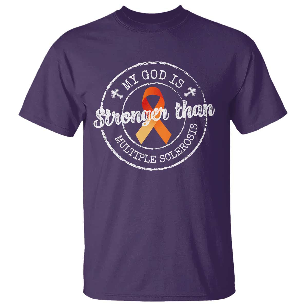 MS Support T Shirt Orange Ribbon God Stronger MS