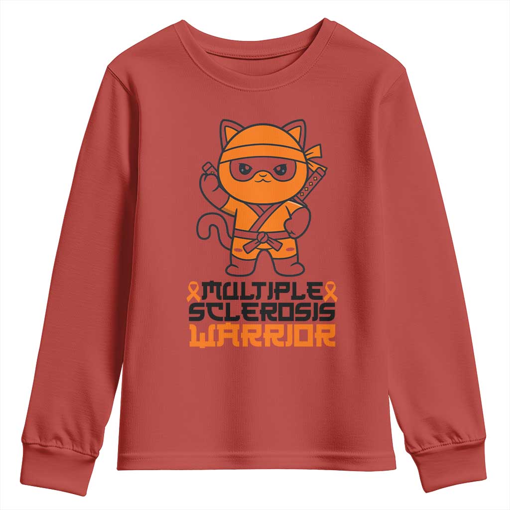 Multiple Sclerosis Support Youth Sweatshirt Orange Ribbon MS Warrior Ninja