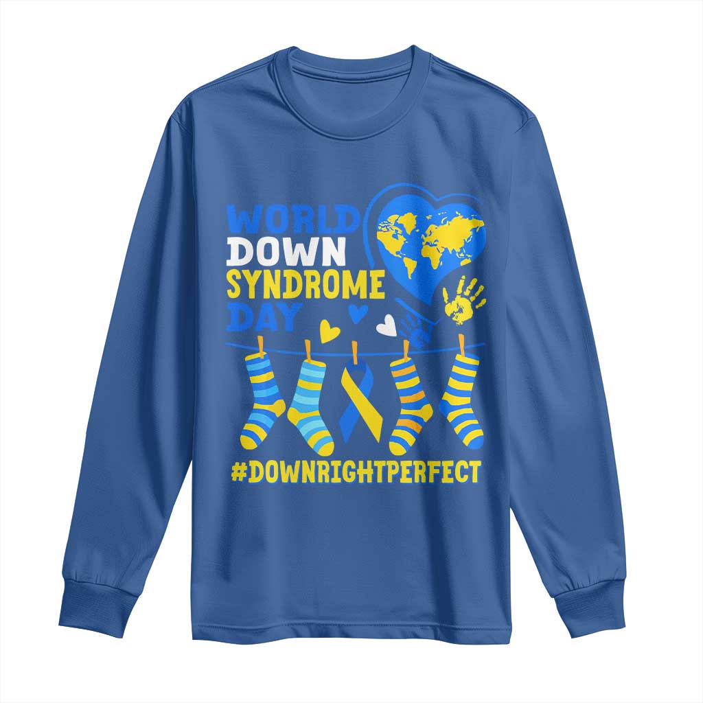 World Down Syndrome Day Long Sleeve Shirt Blue Yellow Ribbon Down Right Perfect Support