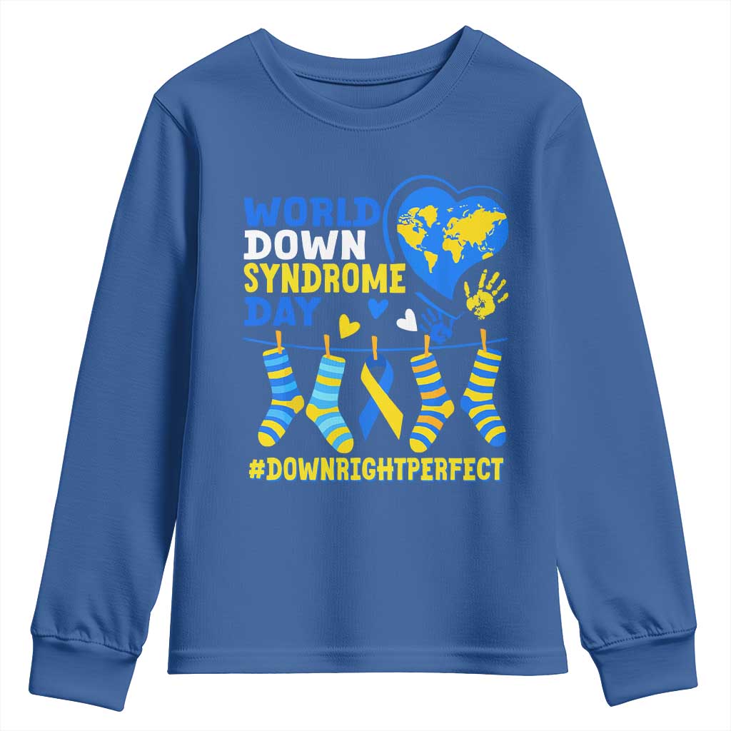 World Down Syndrome Day Youth Sweatshirt Blue Yellow Ribbon Down Right Perfect Support