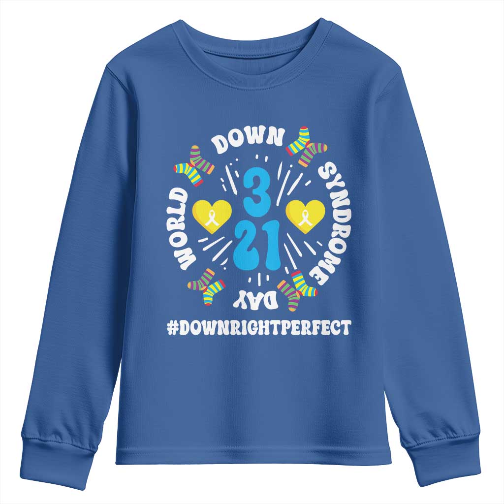 World Down Syndrome Day Youth Sweatshirt 321 Support Blue Yellow Ribbon