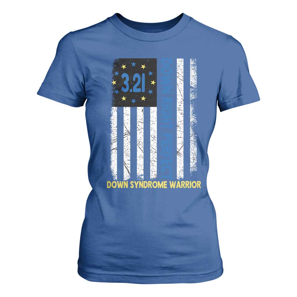 World Down Syndrome Day T Shirt For Women Blue Yellow Ribbon American Flag 321