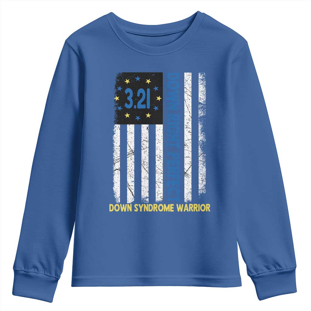 World Down Syndrome Day Youth Sweatshirt Blue Yellow Ribbon American Flag 321