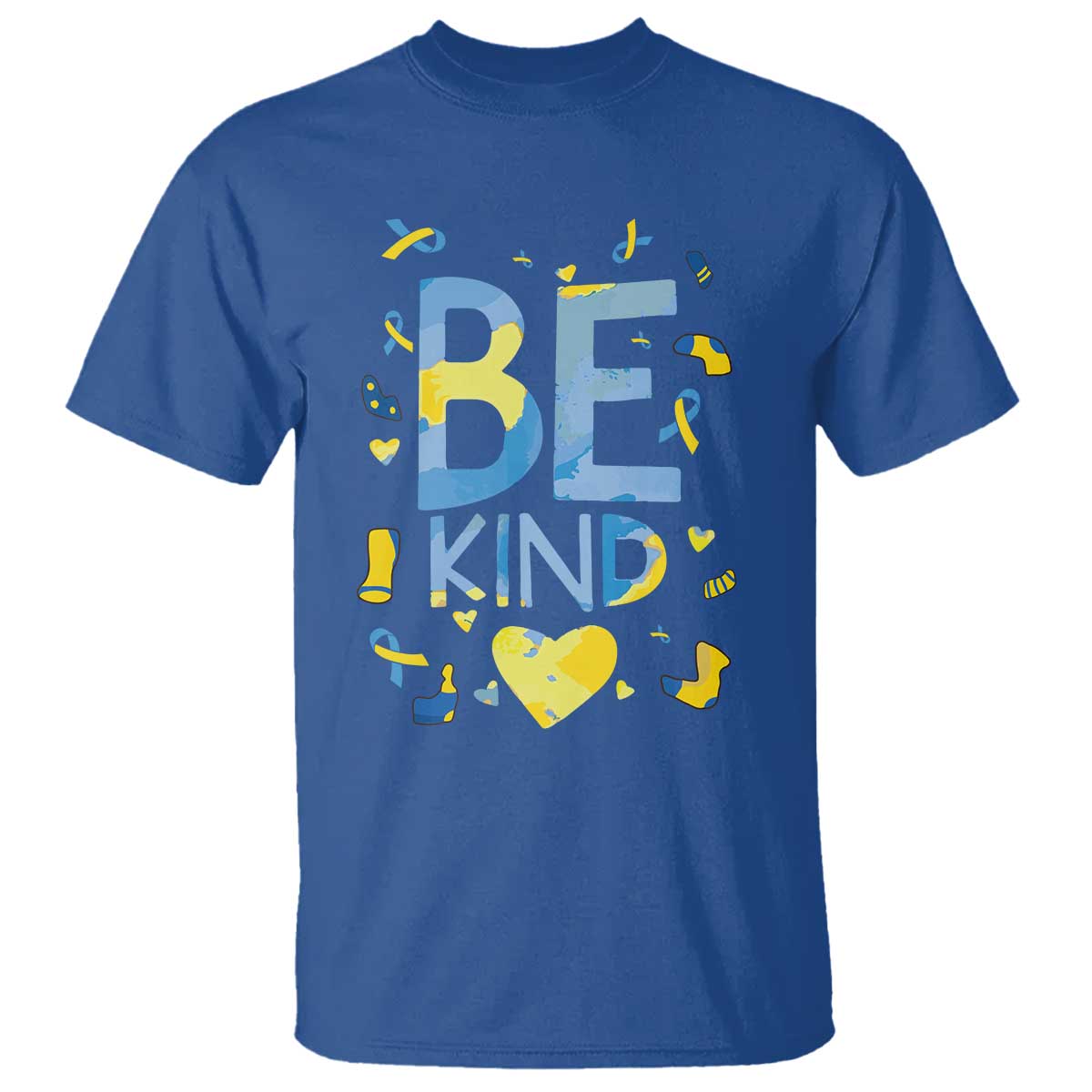 World Down Syndrome Day T Shirt Support Blue Yellow Ribbon Be Nice Kind