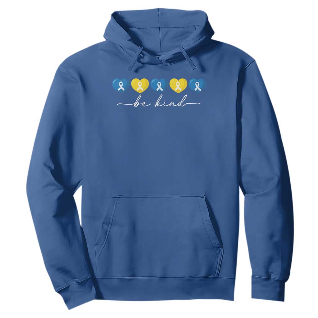 Down Syndrome Support Hoodie Blue Yellow Ribbon Be Kind