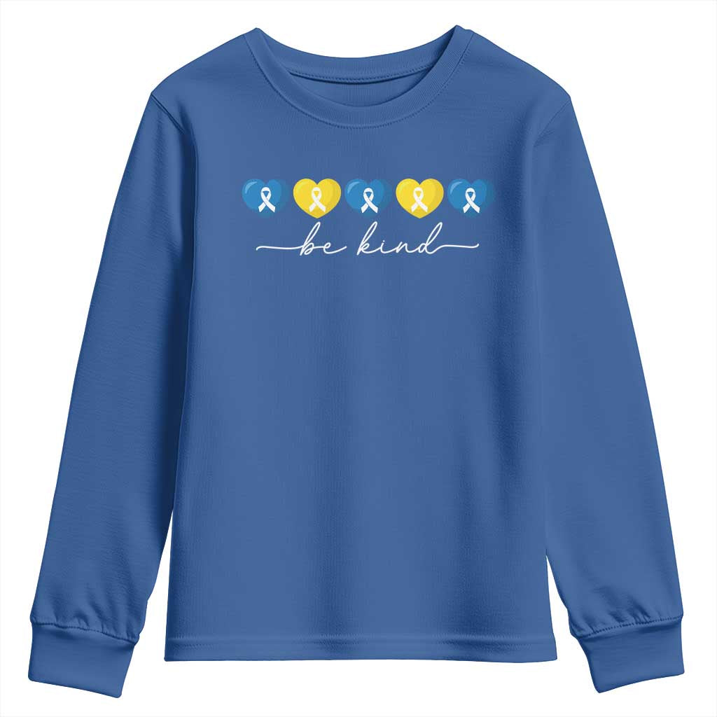 Down Syndrome Support Youth Sweatshirt Blue Yellow Ribbon Be Kind