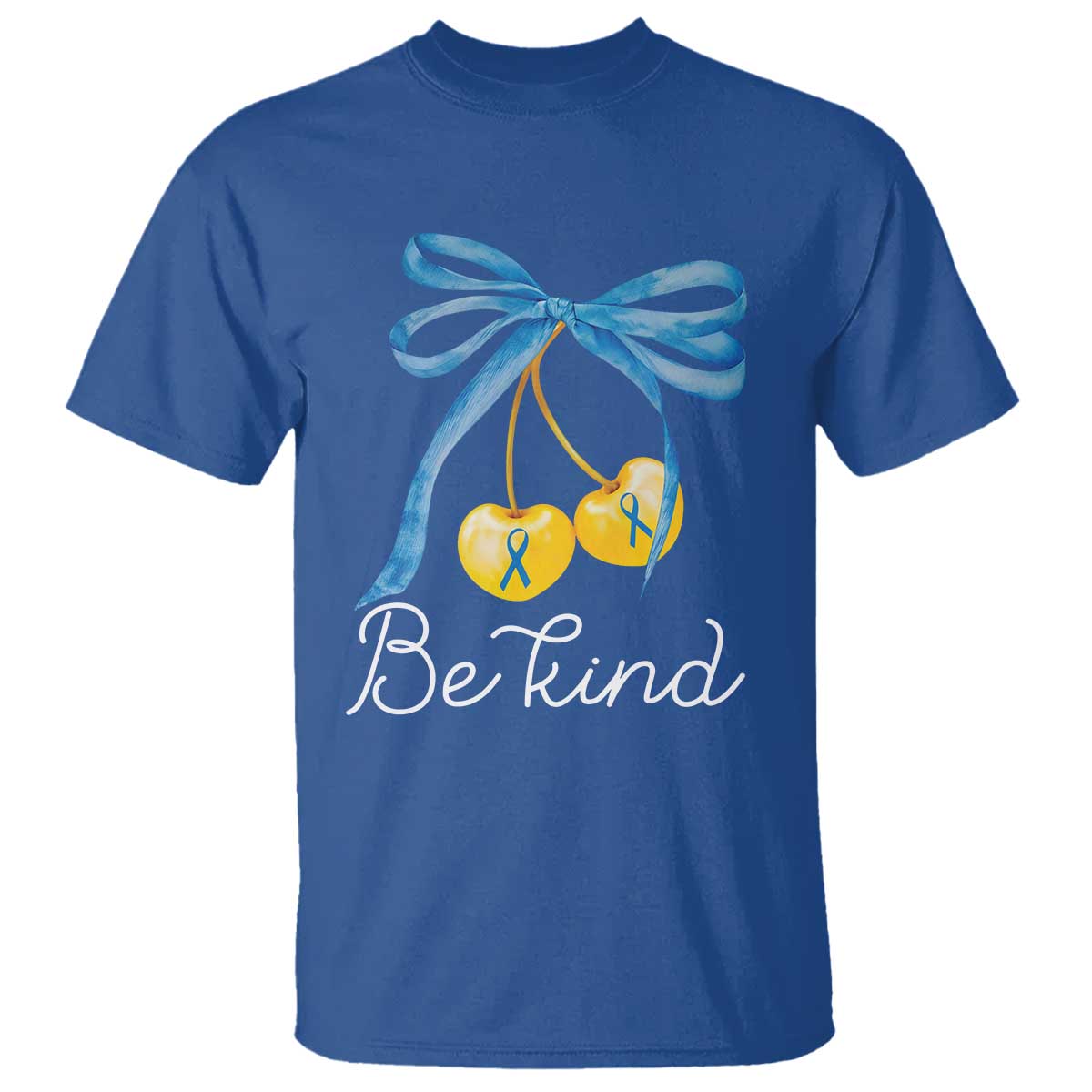 World Down Syndrome Day T Shirt Blue Yellow Cherry Bow Coquette Be Kind