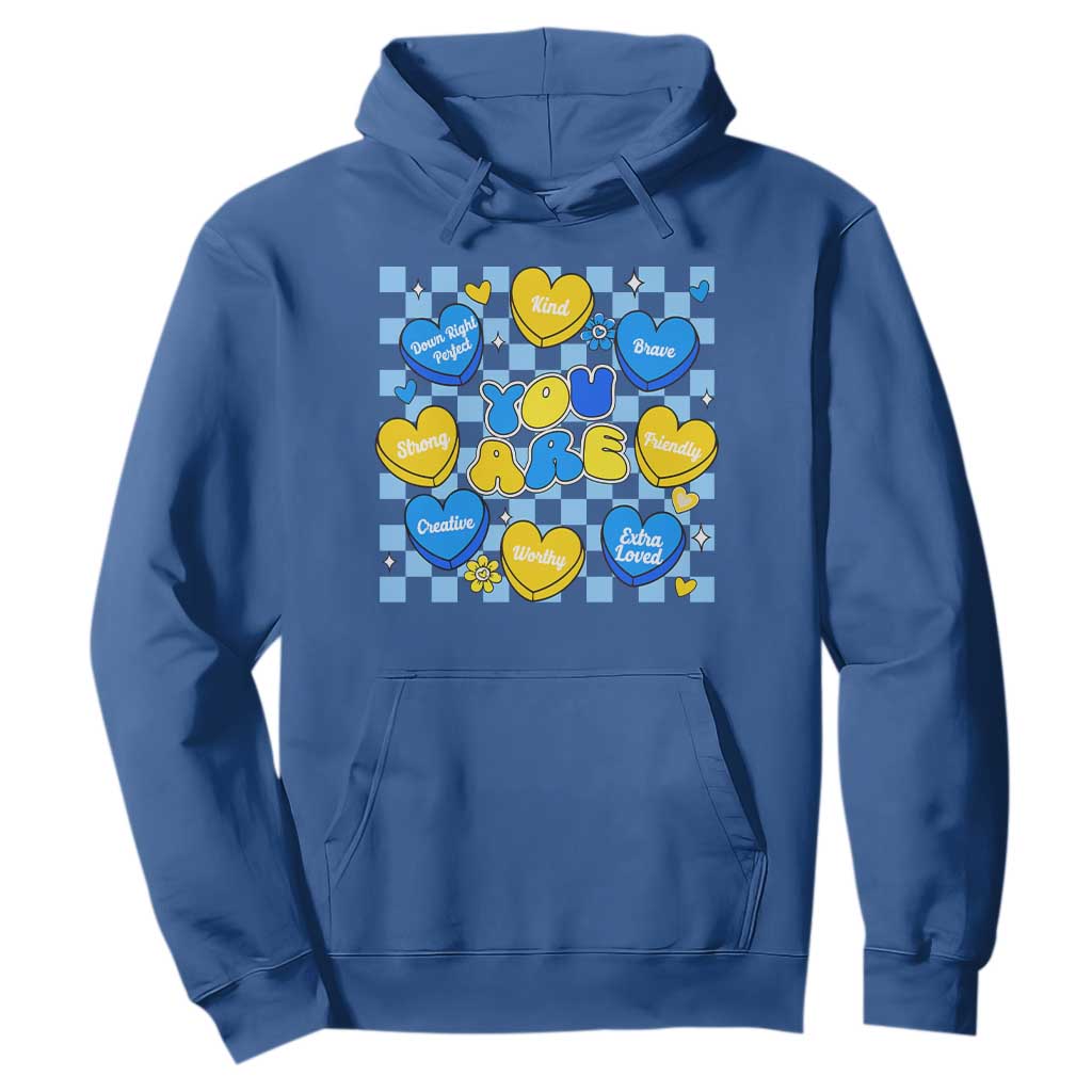 World Down Syndrome Day Hoodie Blue Yellow Ribbon Retro Heart Love