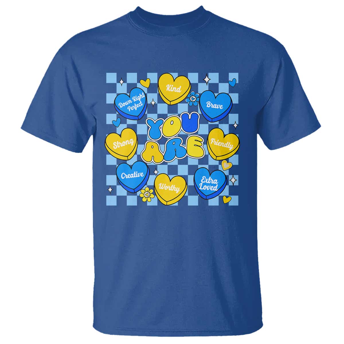 World Down Syndrome Day T Shirt Blue Yellow Ribbon Retro Heart Love
