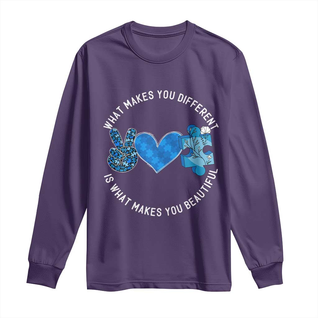 Autism Support Long Sleeve Shirt What Makes You Different Is What Makes You Beautiful