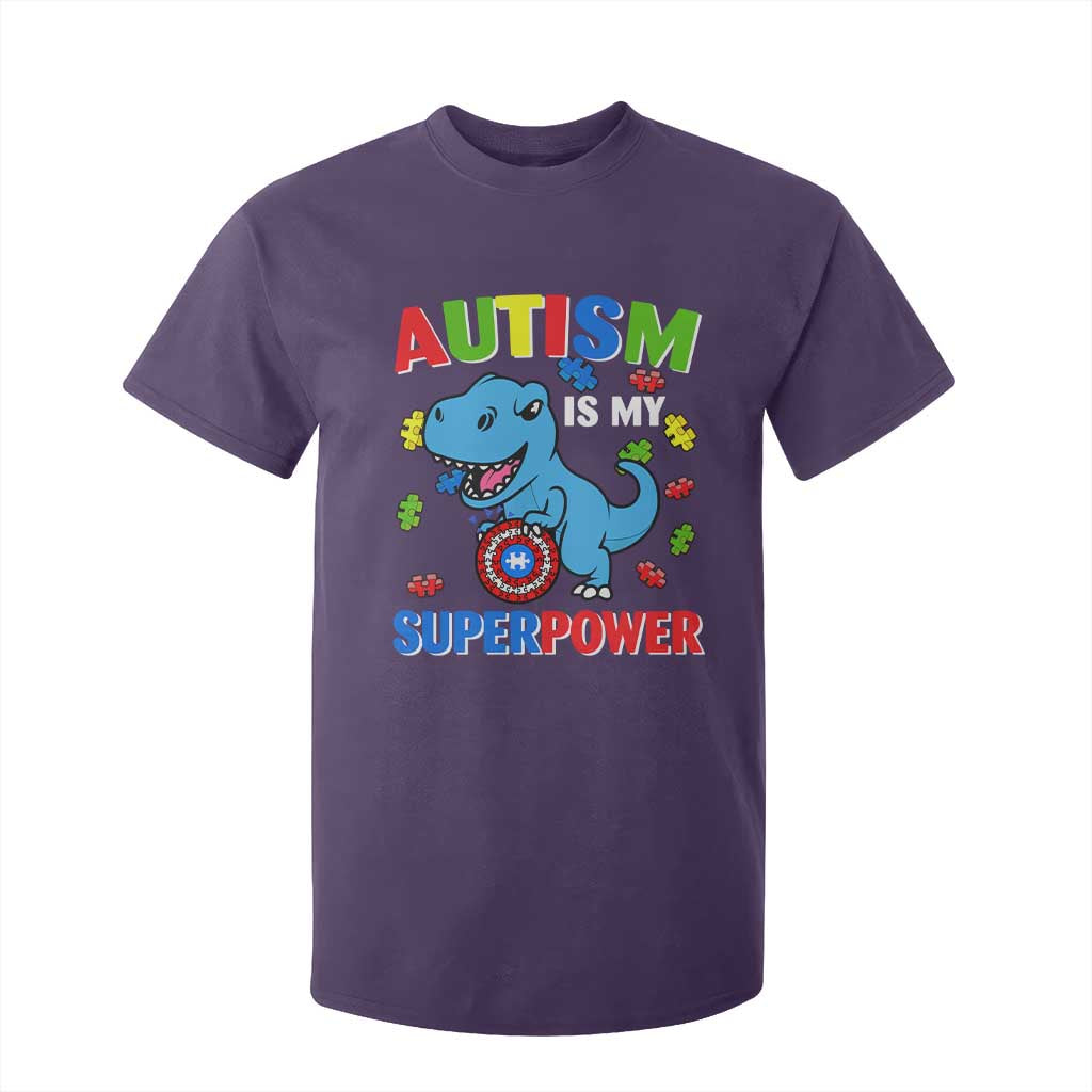 Autism Support Is My Superpower T Shirt For Kid Cute Dinosaur Dino Kids Boys
