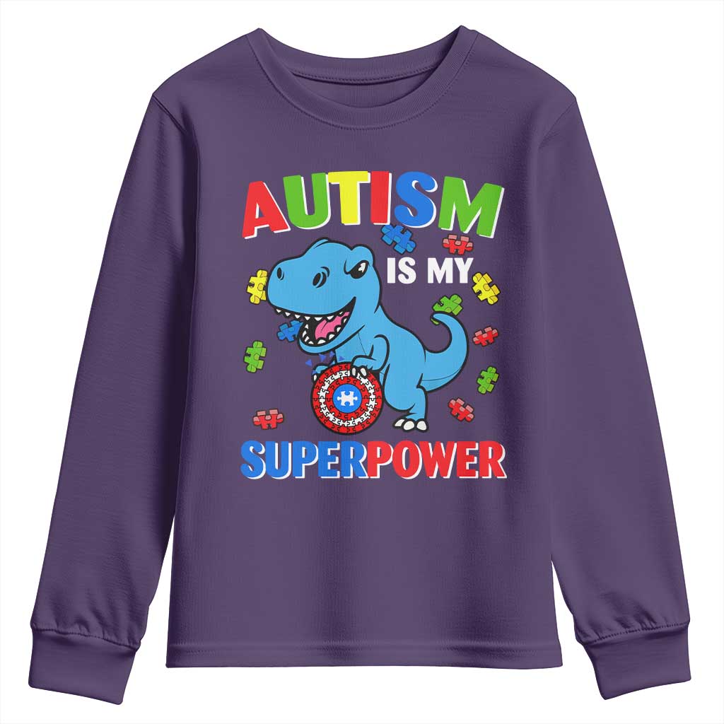 Autism Support Is My Superpower Youth Sweatshirt Cute Dinosaur Dino Kids Boys