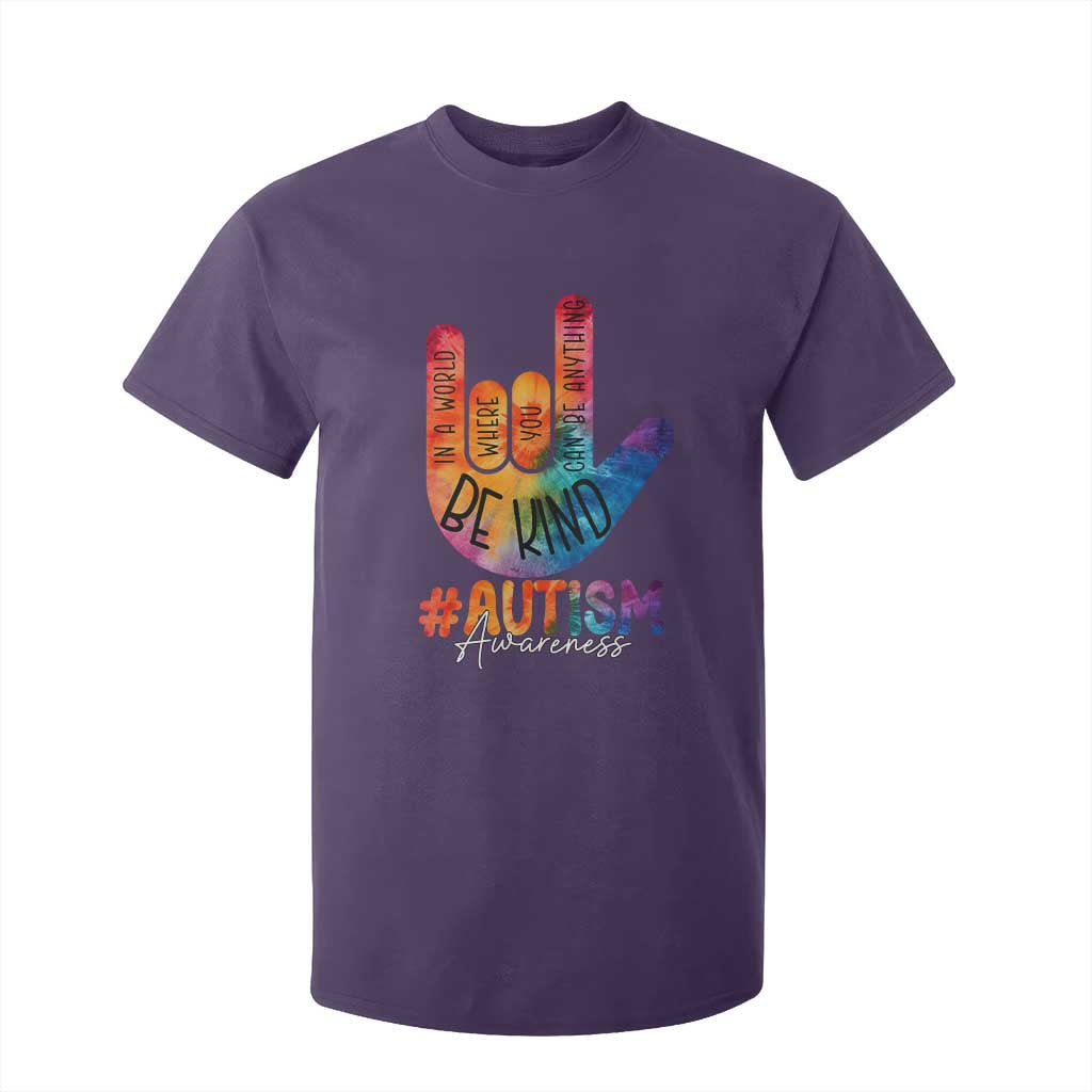 Be Kind ASL Autism Support T Shirt For Kid Love Sign Language Hand Tie Dye