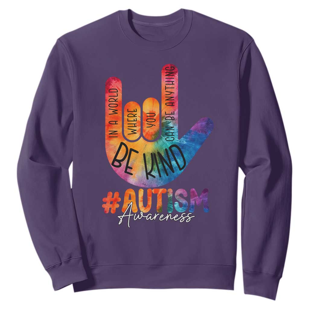 Be Kind ASL Autism Support Sweatshirt Love Sign Language Hand Tie Dye