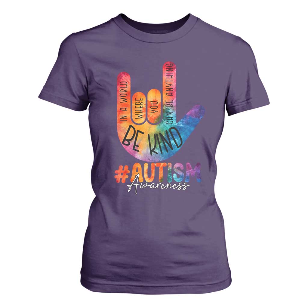 Be Kind ASL Autism Support T Shirt For Women Love Sign Language Hand Tie Dye