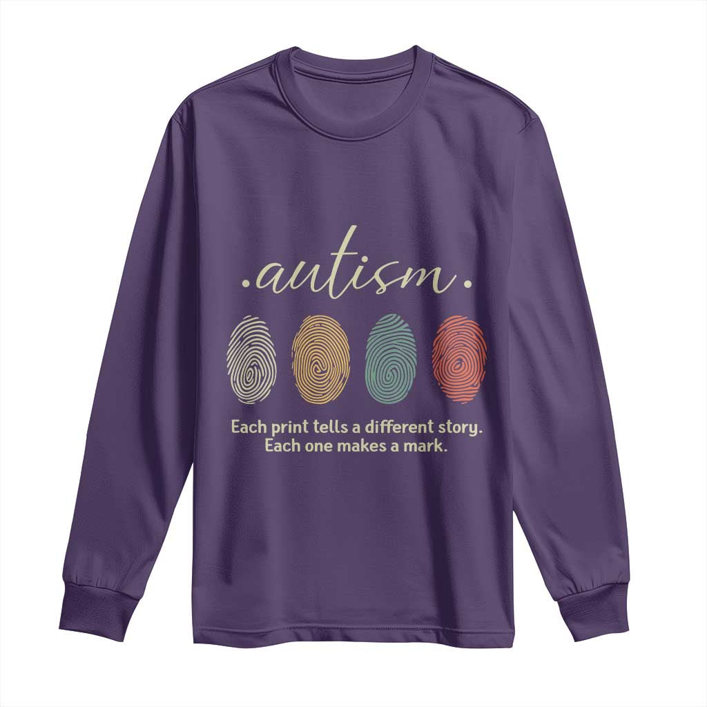 Retro Fingerprint Autism Support Long Sleeve Shirt Each Print Tells A Different Story